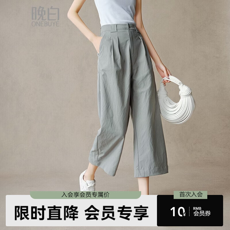 晚白【新品】2026年春款经典高腰格雷灰裤子半松紧舒适显瘦休闲阔腿裤 浅灰色 29