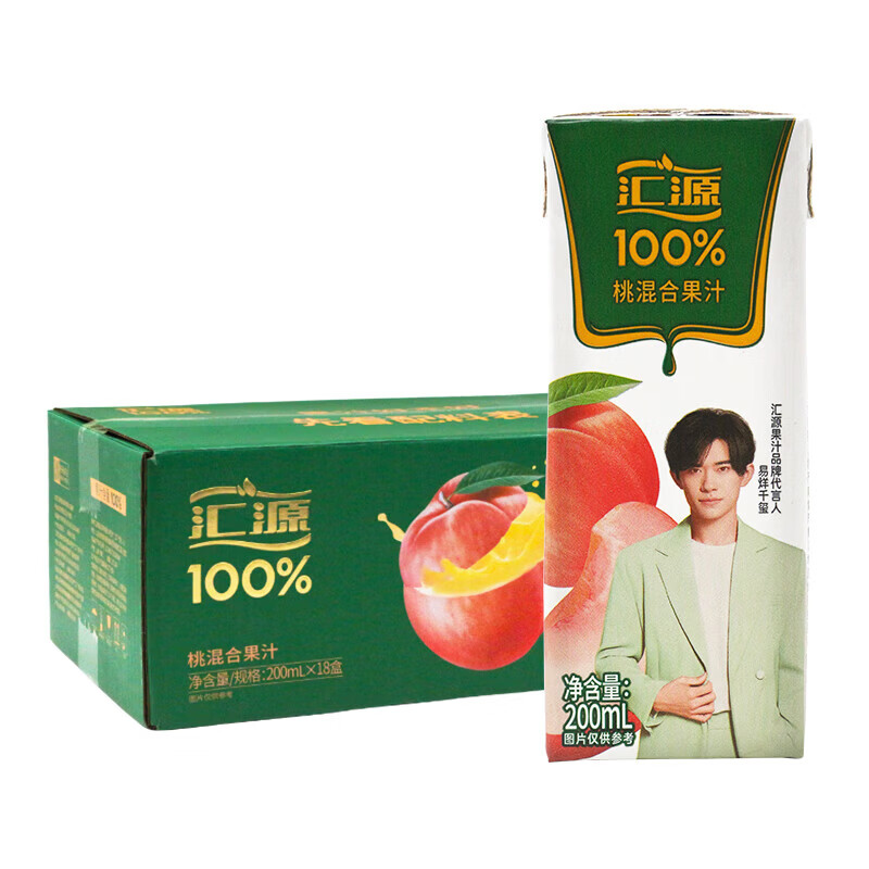 汇源【1月产】100%桃混合果汁饮料200ml*18盒整箱批全家共享