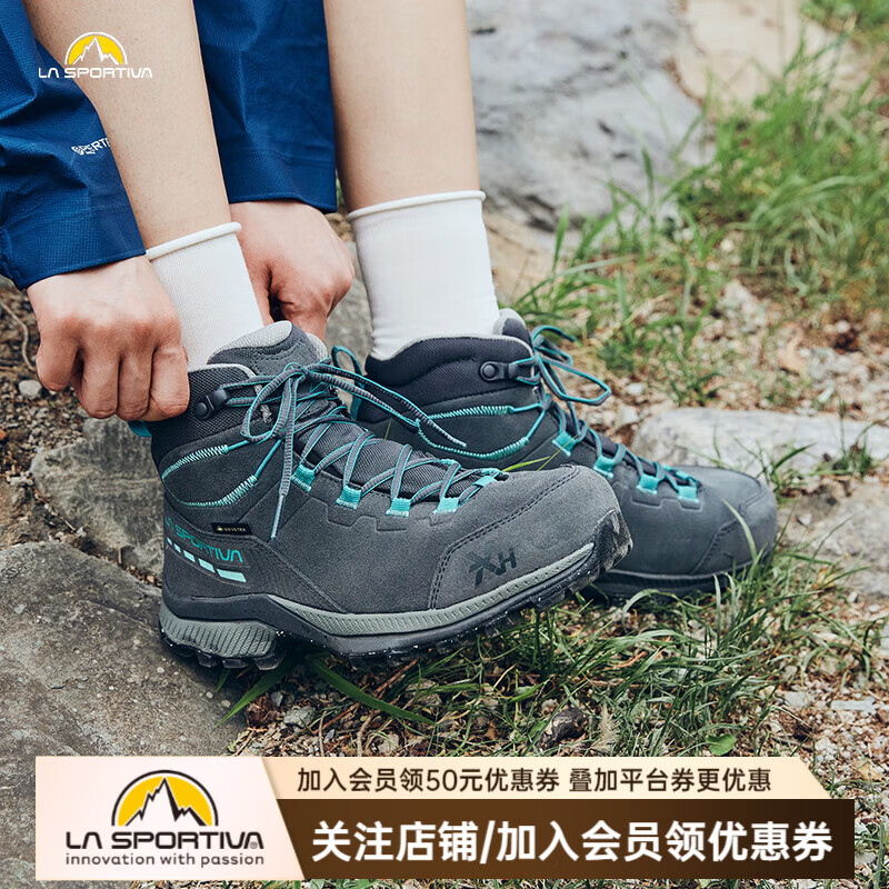 拉思珀蒂瓦（LA SPORTIVA） 徒步鞋男女户外轻量防水透气中帮登山鞋 TX Hike Mid Leather 碳灰/珊瑚绿 38