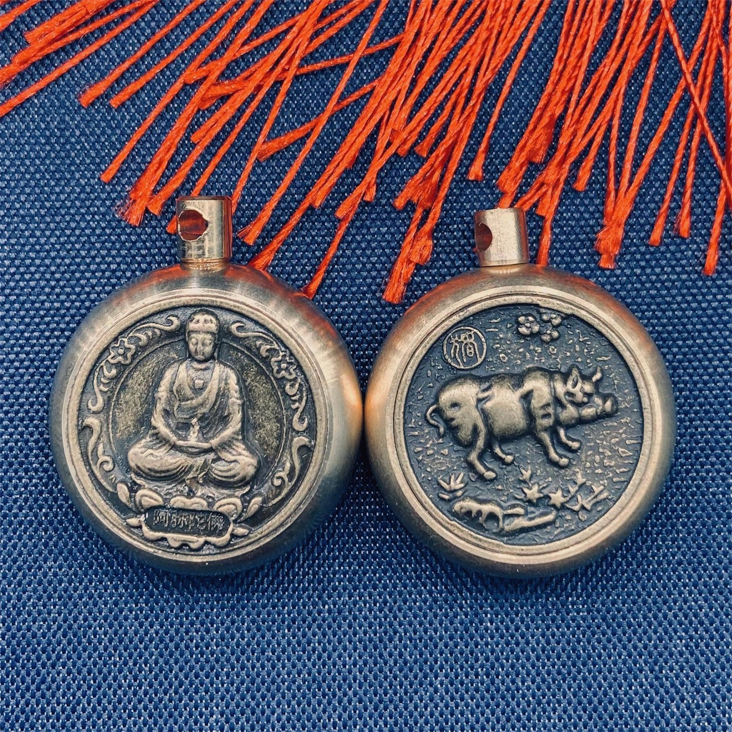 黄铜十二生肖八大守护神转钱钥匙扣挂件汽车钥匙圈包包挂饰吊坠 八大守护神生肖鸡(转转)+祥云绳(一套)