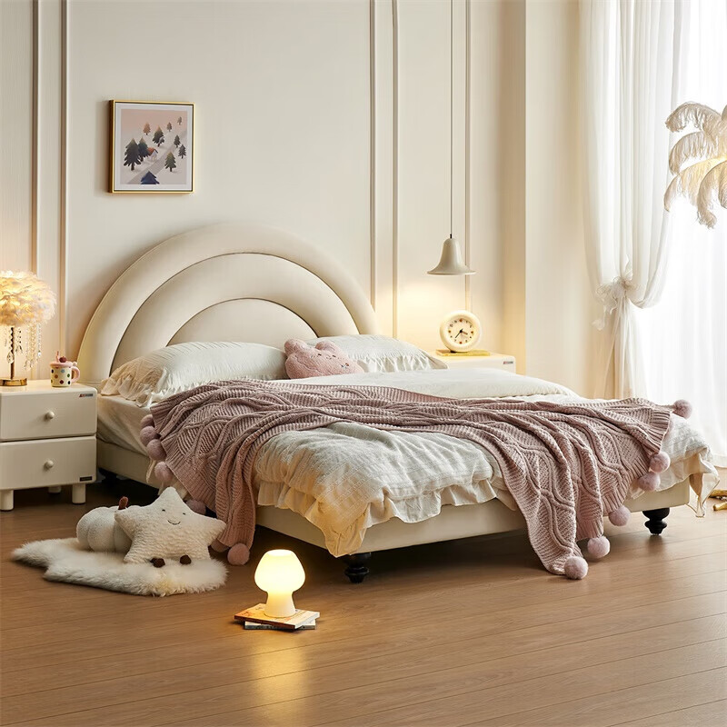 全友家居儿童软包床1.5x2米次卧室学生单人床青少年男孩女孩实木脚床 10防猫抓绒|单床 1.5米