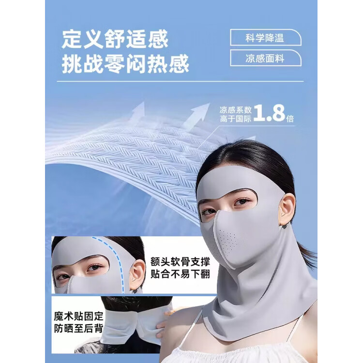 防晒面罩全脸新款冰丝夏季防晒口罩女一体遮阳透气脸基尼 冰丝面罩深灰色【1件】防晒透气