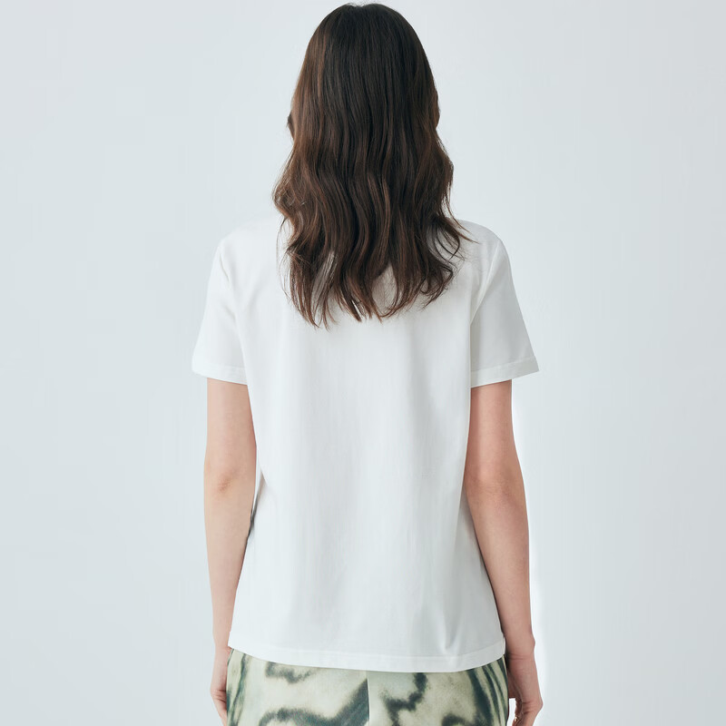 帕罗（PALUOPO）2026夏季新款简约休闲百搭烫钻AB版真丝短袖T恤女白色打底小衫 白色 M 160/84A