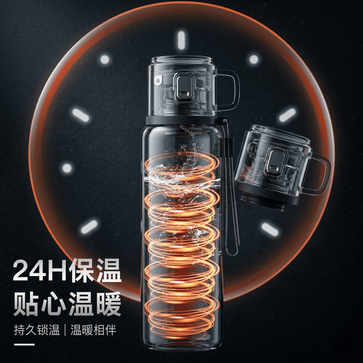 慕馨（moosen）保温杯男款大容量316不锈钢学生保冷水杯茶水分离泡茶杯子便携壶 黑600ml-保温保冷+杯套杯刷