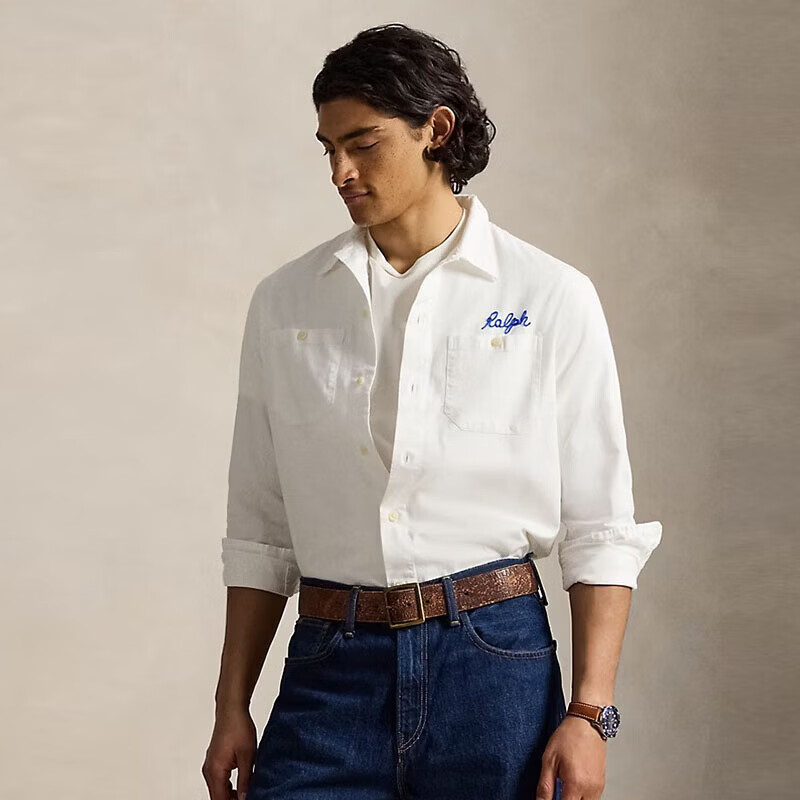 RALPH LAUREN 拉夫劳伦潮牌男装 26新款男士衬衫  Polo Country 系列 奶牛图案长袖衬衣 白色 XS