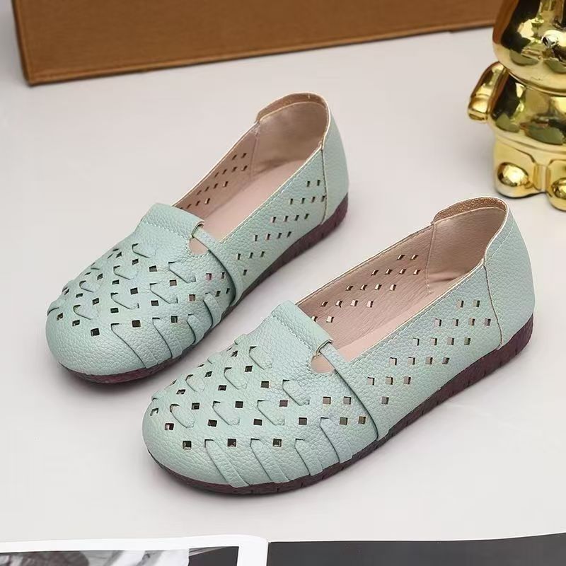 2026夏季新款软底软面百搭休闲平底豆豆鞋女透气镂空女士凉鞋t 绿色 37