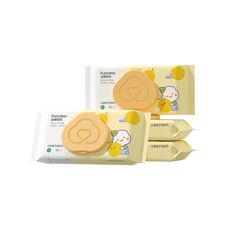 全棉時(shí)代（PurCotton）濕廁紙巾柚子精華兒童濕潤(rùn)舒緩擦走細(xì)菌除菌40抽/包*4