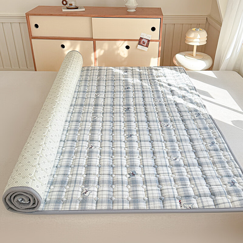 罗兰家纺A类全棉抗菌夹棉薄款床垫家用可水洗床褥子垫被防滑学生宿舍软垫 LN可水洗全棉抗菌防滑床褥垫-活力小柴 90x200cm