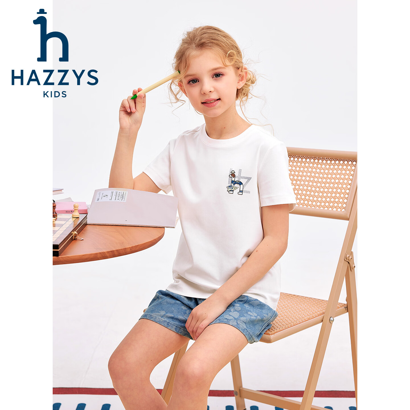 哈吉斯(HAZZYS)童装男女童短袖2026夏新液氨双面布透气圆领T恤 本白 165
