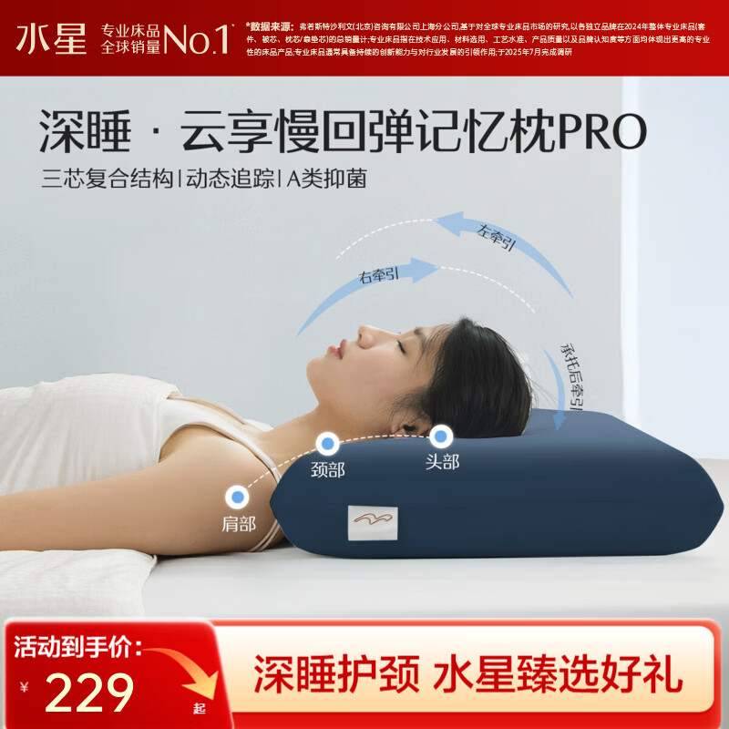 水星家纺记忆枕 深睡·云享慢回弹记忆枕Pro 适中款 护颈深睡枕Pro(三芯升级款) 单只 适中款(高10cm)