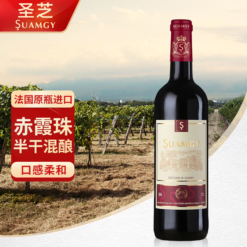 圣芝（suamgy）喜酒赤霞珠半干红葡萄酒 750ml  单瓶装 法国原瓶进口红酒