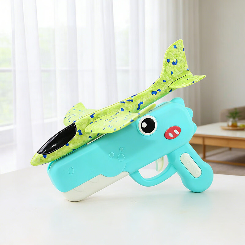 儿童弹射泡沫飞机发射枪男孩户外运动手抛飞天滑翔机亲子互动玩具 【蓝色+粉色+绿色各一个】恐龙弹射飞机枪