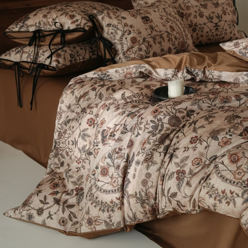 ROLAND LIVE春夏长绒棉四件套侘寂风全棉裸睡透气被套床单家用纯棉床上用品 JCZY 全棉四件套-小春杏野焦糖 1.5米床 床单款 【被套200*230cm】