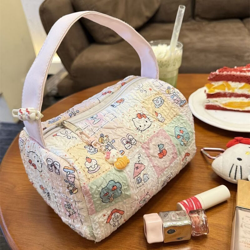 列文虎克 LEEUWENHOEK新款ins卡通小熊便捷日杂家用外出旅行收纳包大容量立体手提包 【粉色猫咪收纳包-无挂件】1个