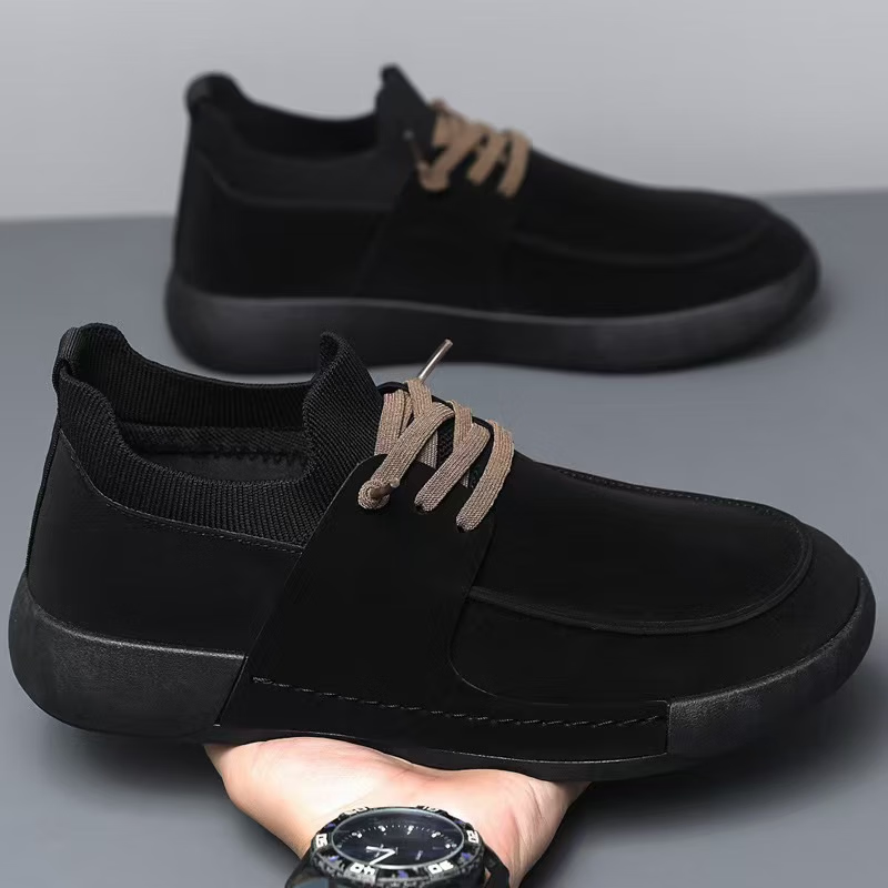 2026春季新款一脚蹬男士开车鞋防滑耐磨板鞋子复古时尚百搭潮鞋子 黑色黑底 40