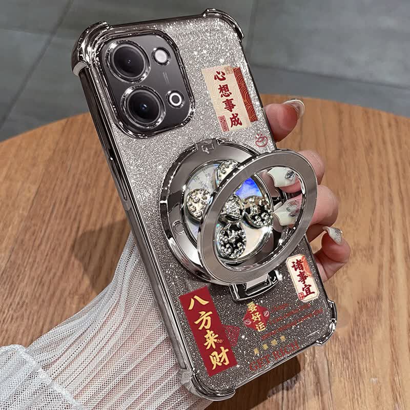 迪特貅适用vivoy60手机壳vivo保护y60m硅胶套5g带镜头膜全包V2559A四角BA气囊防摔voviy透明软m6g带支架 【气质银】八方来财 送全屏膜+发财支架 vivo Y60/Y60m