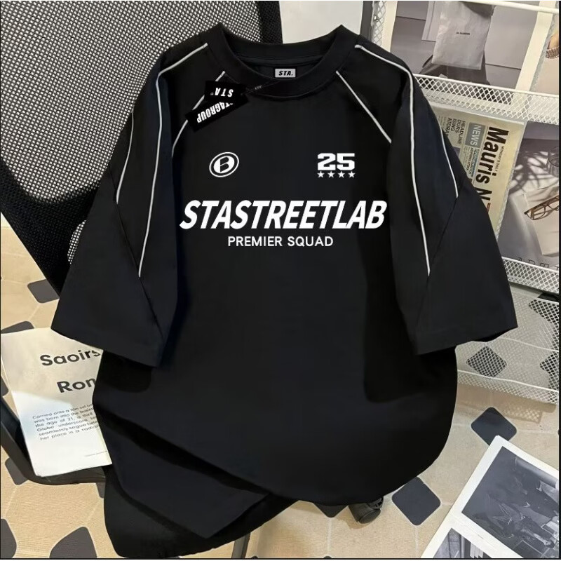 男潮牌短袖T恤2026新款宽松印花上衣 酒红色 2XL 【推荐150-165斤】