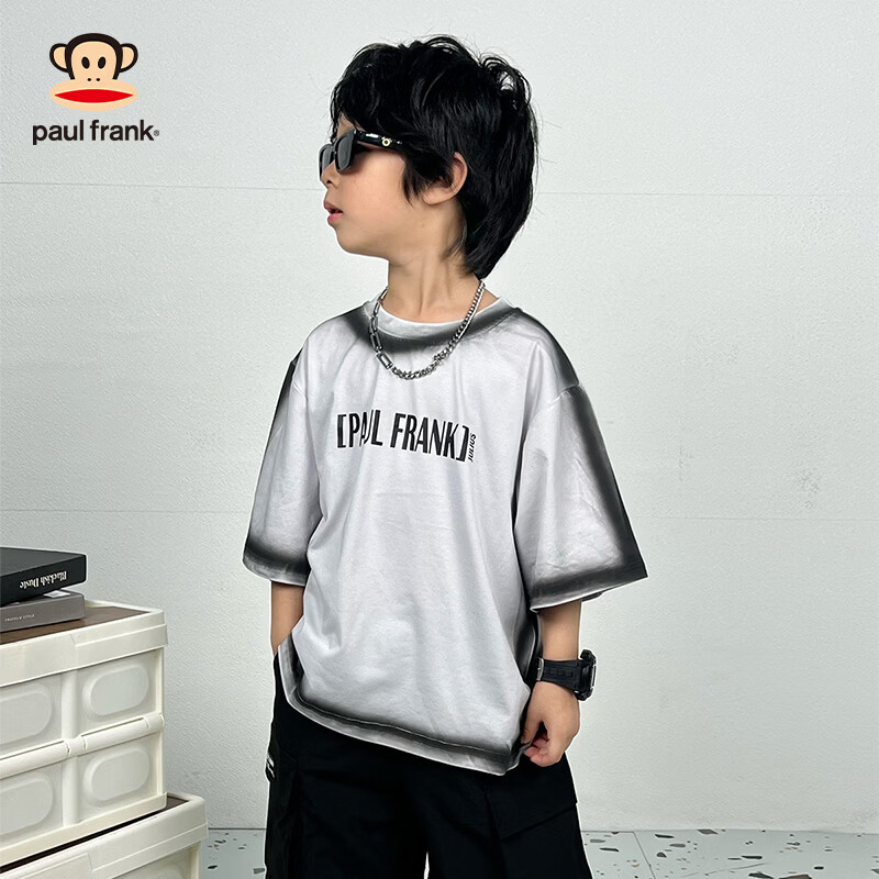 大嘴猴（paul frank）童装儿童短袖T恤2025款男女童宽松舒适休闲纯棉中大童上衣 89F灰色 150