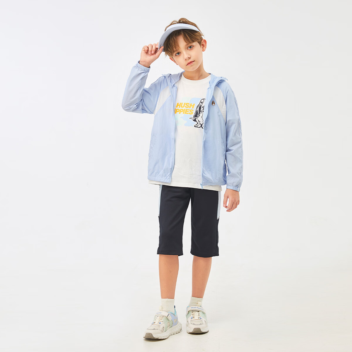 暇步士（Hush Puppies）UPF40+童装男女儿童春夏轻盈无压舒适休闲防晒外套 冰晶蓝 160 cm