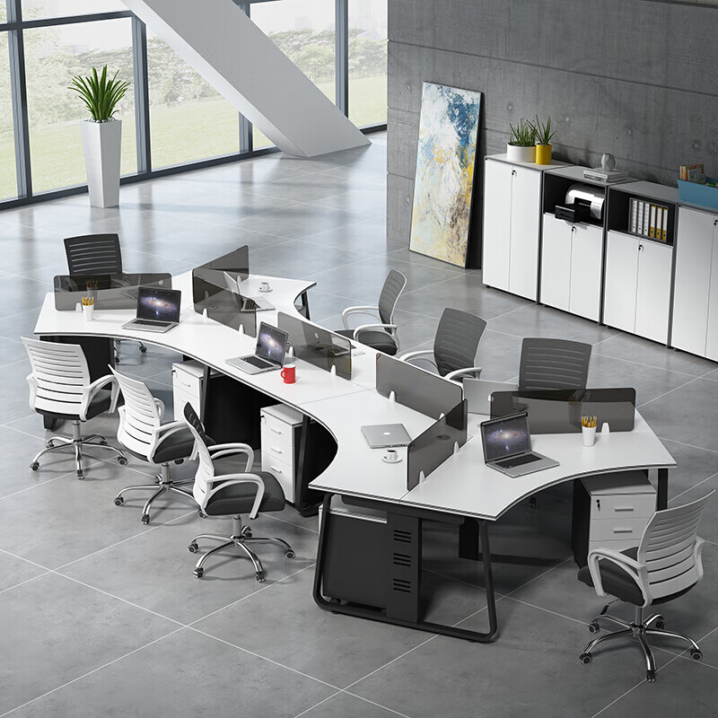 对豫 上海办公家具办公室办公桌简约现代l型扇形办公桌椅组合员工办公