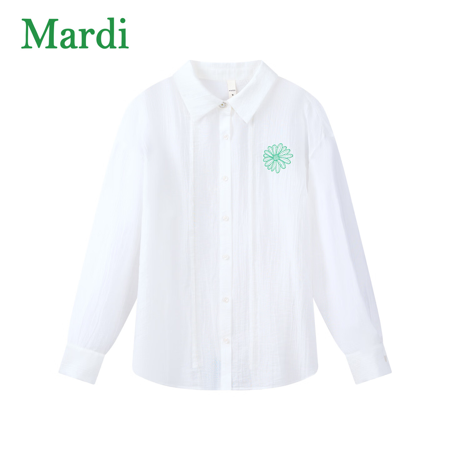 MARDI玛尔帝小雏菊绣花长袖衬衣白色衬衫女士刺绣韩宽松学院风春夏111 米白 S