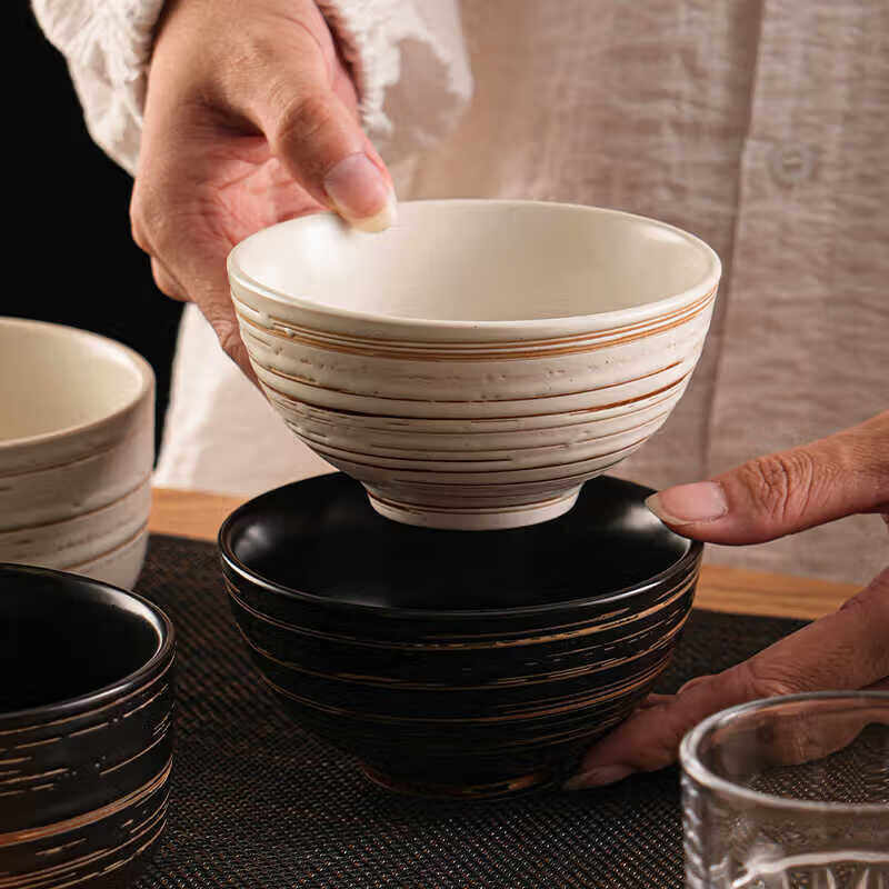 日式碗感陶瓷米饭碗吃饭碗汤碗家用餐具碗碟调料碗小碗 4.5寸直边米碗B款-白昼