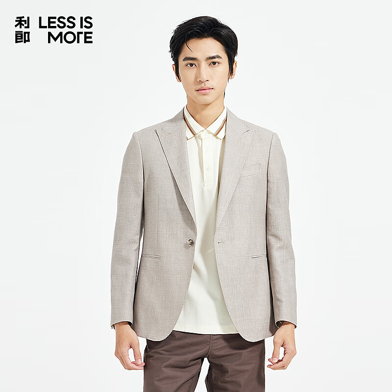 利郎青年商务男装【通勤商旅】西服男戗驳领绵羊毛亚麻休闲西装外套 浅卡其（1SA） 170A