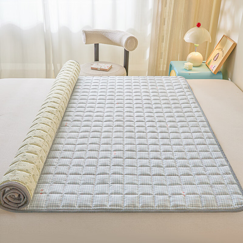 罗兰家纺防滑抑菌床褥软垫家用卧室床垫保护垫学生宿舍可水洗床铺垫被子 LN可水洗抑菌防滑床褥垫-草莓格蓝 90x200cm【水洗机洗 双重防滑】