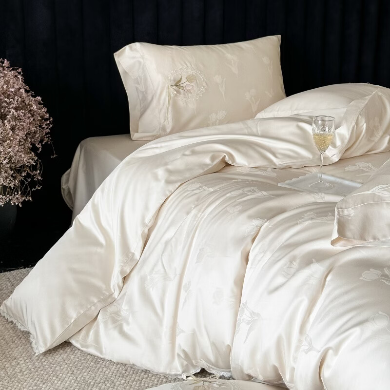 ROLAND LIVE春夏天丝棉提花四件套丝滑透气被套凉感轻奢风裸睡家用床上用品 MX 天丝棉提花四件套-郁香绮梦漫白 1.5米床 床单款 【被套200*230cm】