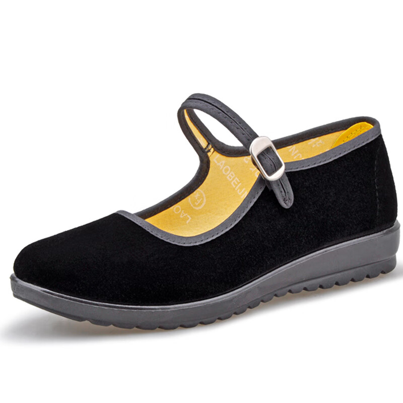 仟鸿福 老北京布鞋女鞋单鞋坡跟平底酒店宾馆工作鞋黑色舞蹈鞋布鞋子舒适软底妈妈鞋 黑色 37