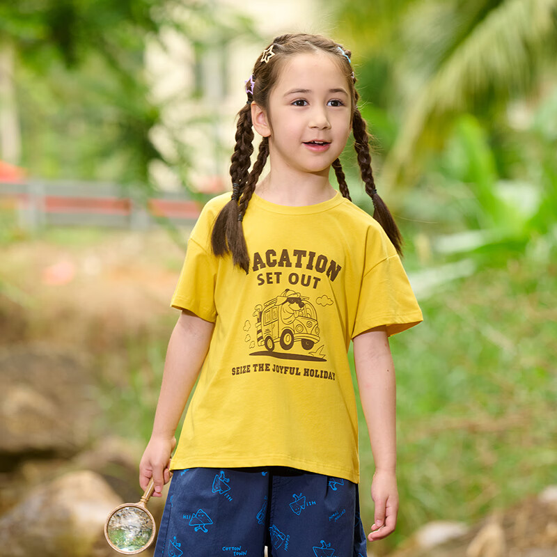 棉花堂（cottontown）【100%棉】棉花堂童装夏装新款儿童短袖T恤A类抗菌纯棉男女童上衣 米白 90 90/52