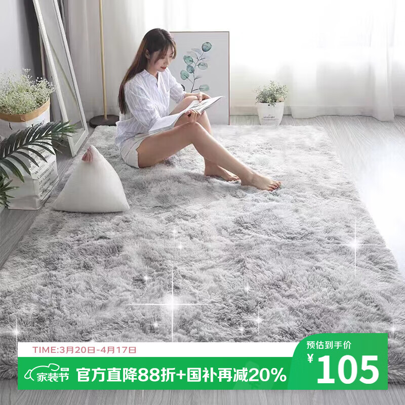 梦蜓长绒丝毛客厅地毯茶几卧室飘窗床边毯垫  简约银灰200*250cm