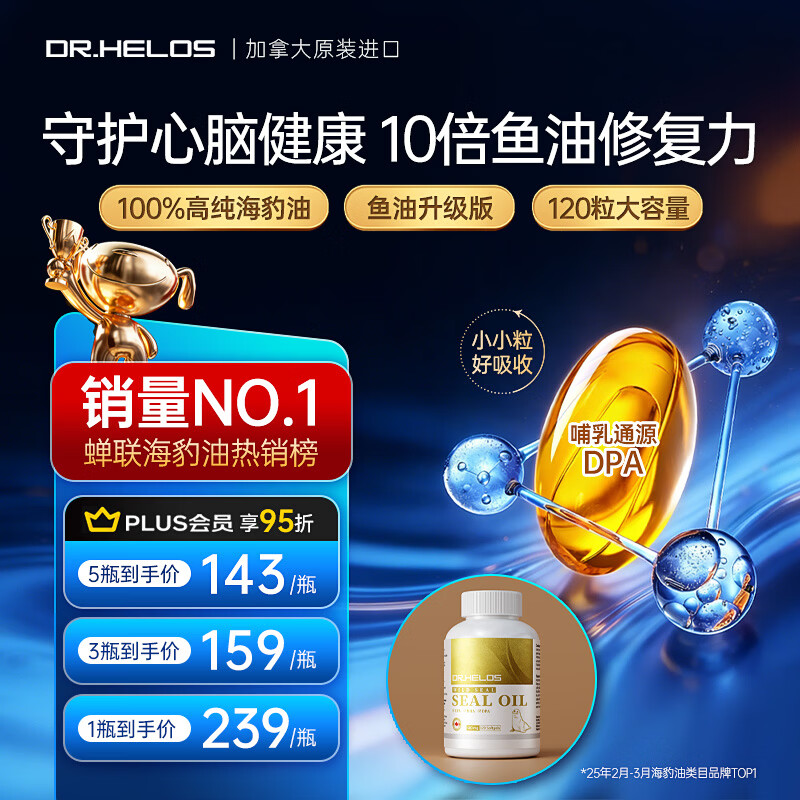 Dr.Helos海豹油胶囊Omega3非鱼油成人中老年心脑血管辅助降血脂120粒*1瓶