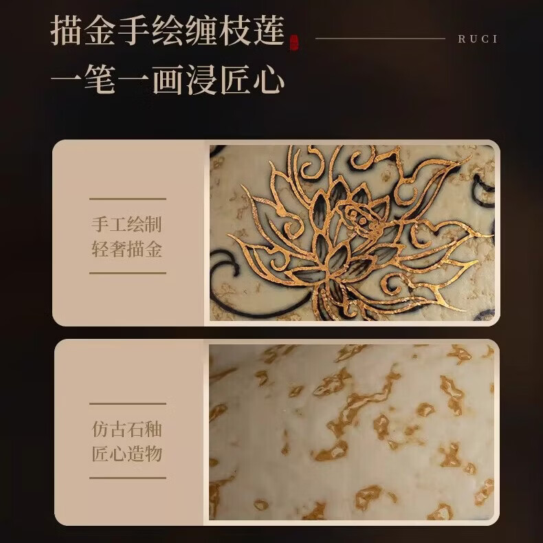 BOSSY敦煌手绘描金青花缠枝莲茶杯主人杯轻奢高档办公室家用品茗杯送礼 九色鹿丨手绘描金禅定对杯【礼盒装】