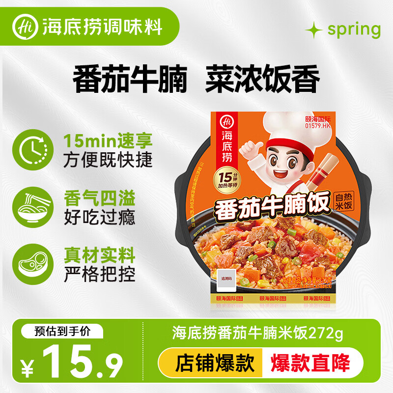 海底捞自热米饭 方便速食夜宵零食出游露营米饭 番茄牛腩味272g