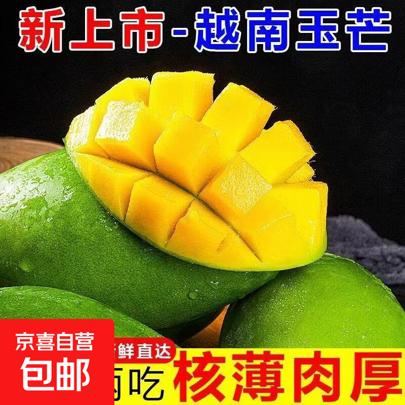 新鲜当季正宗越南玉芒果新鲜芒果青皮热带薄皮水果季 绿色 大青金煌芒200克+带箱2斤（净重1.7斤）