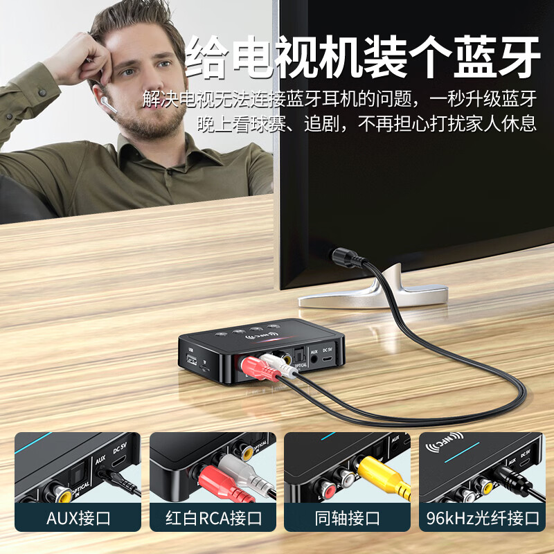 雷翼(RAYEE)蓝牙适配器5.4数显式NFC蓝牙接收器发射器FM三合一无损U盘TF卡播放电视电脑改装模块 旗舰版【数显+遥控器+NFC功能】送线材套装