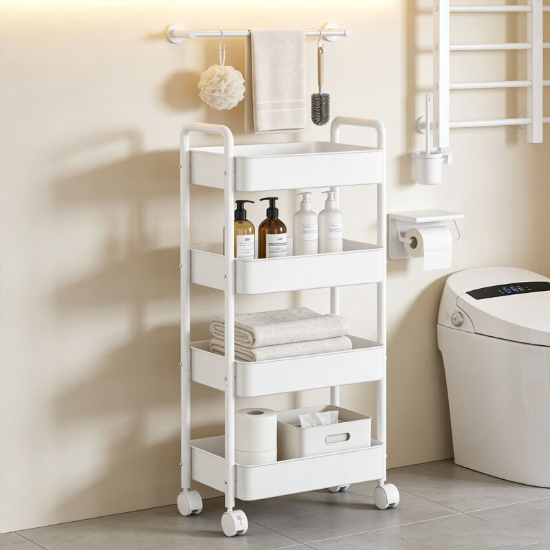 简友探卫生间碳钢落地置物架多层家用浴室收纳卧室客厅架子可移动小推车 碳钢小推车 4层 41*29.5*95cm 白色 1个 京东折扣/优惠券