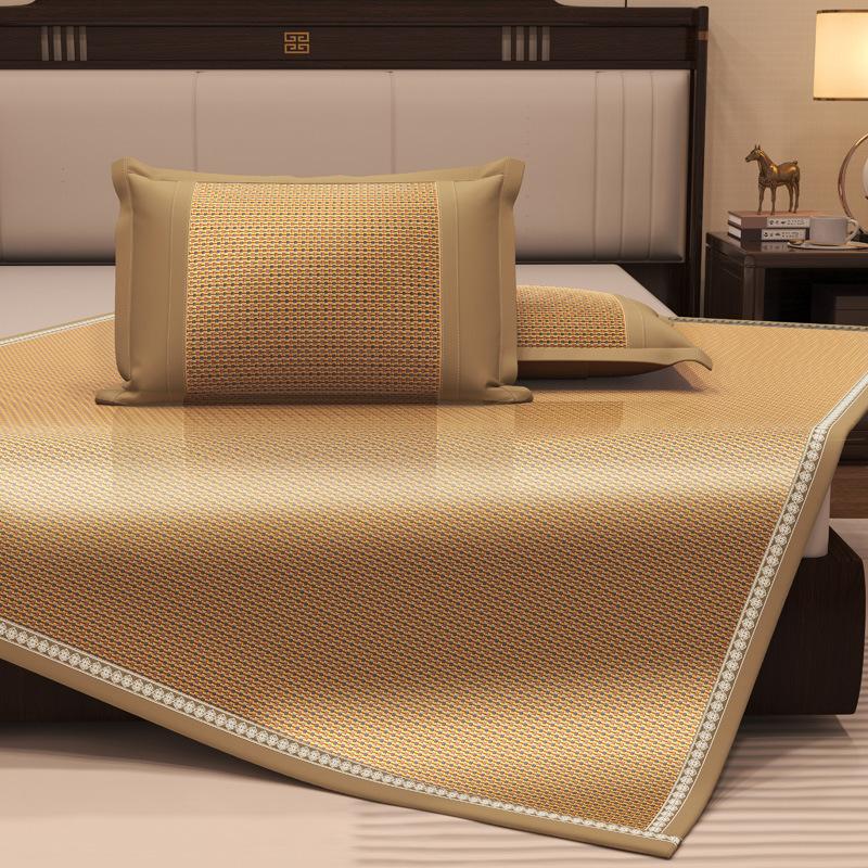 夏季藤席凉席三件套家用可折叠席单双人夏天学生宿舍空调软席子 玉米藤-咖（玉米藤席 90*200cm二件套