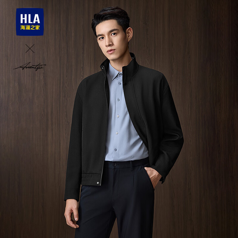 海澜之家（HLA）夹克男立领通勤轻商务时尚系列外套男秋季 黑色68 XL 180/96A 推荐151~164斤