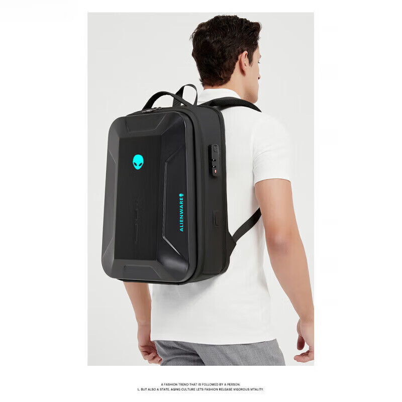 嘉丽诗适用外星人Alienware电脑包16X X17R1游戏笔记本双肩背包17.3英寸 黑色绿外星人+右绿字 升级气囊款 17.3寸 通用尺寸可装机械键盘