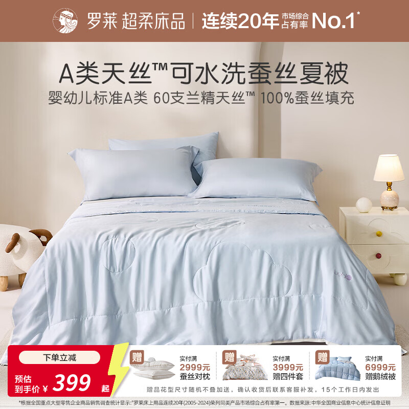 罗莱家纺婴幼儿A类60支天丝100%蚕丝夏凉被空调被子 元气晴空 150cm*215cm