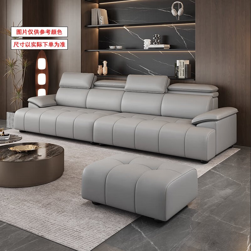 聯(lián)邦（LANDBOND）2026新款意式勞倫斯真皮沙發(fā)小戶型家用輕奢真皮沙發(fā)簡約直排貴妃 淺灰色全真皮(海綿款) 直排沙發(fā) 1.8m