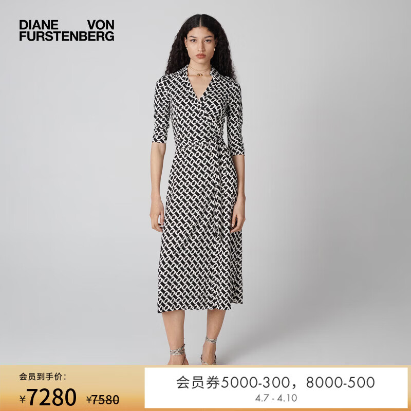 Diane von Furstenberg[100%真丝 品牌经典]DVF黑白锁链针织桑蚕丝裹身连衣裙MR40E00 CLMDB S / 4