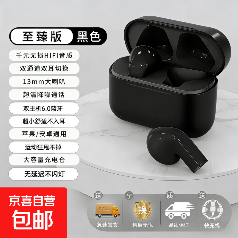 2026新款Pro5s无线蓝牙耳机超长续航半入耳式耳机迷你小巧短柄少女学生隐形高颜值安卓通用 Pro 5S 【黑色】 【至臻版】全景柏林空间音效|超长续航|智能降噪