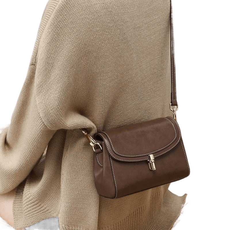 酷奇袋鼠頭層牛皮包包女2026七夕真皮斜挎包女百搭小方包潮流小單肩包 咖啡色