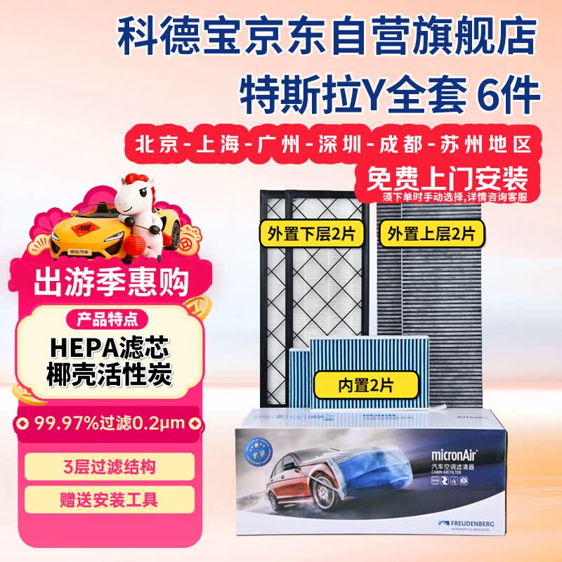 科德宝空调滤芯HEPA空气滤芯适用特斯拉Y毛豆MODEL Y外置+内置6片全套