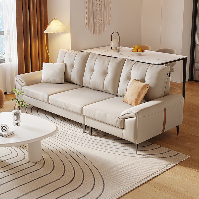 全友（QUANU）家居家具三人一字布艺沙发客厅家用小户型奶油风科技布脚踏沙发 科技布|奶油系左1+右3布沙发
