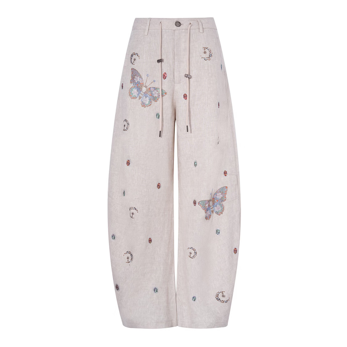 TCH2026年春夏新款潮牌亚麻女士薄款弯刀裤阔腿宽松休闲裤 米色 XL