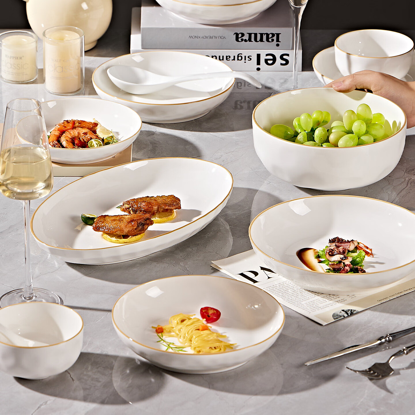 咏幻碗碟套装家用2026新款高级感餐具碗盘套装乔迁新居碗具碗筷简约 【四人食基础配置】4人19件套